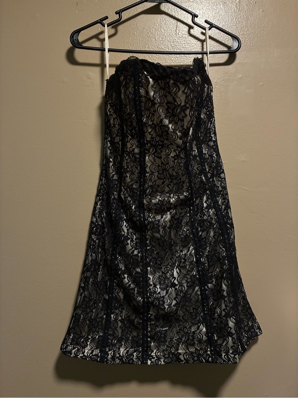 Wet Seal Black Lace Strapless Dress with Nude Underlay